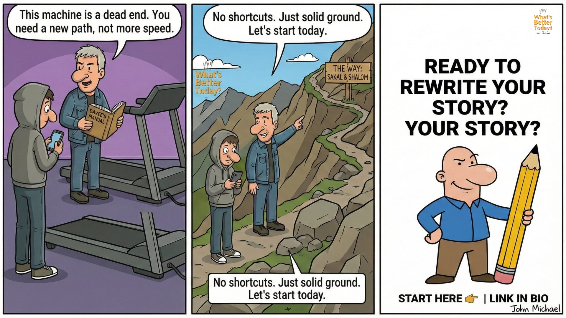 John Michael cartoon don;t just switch screens, pick up the owners manual.